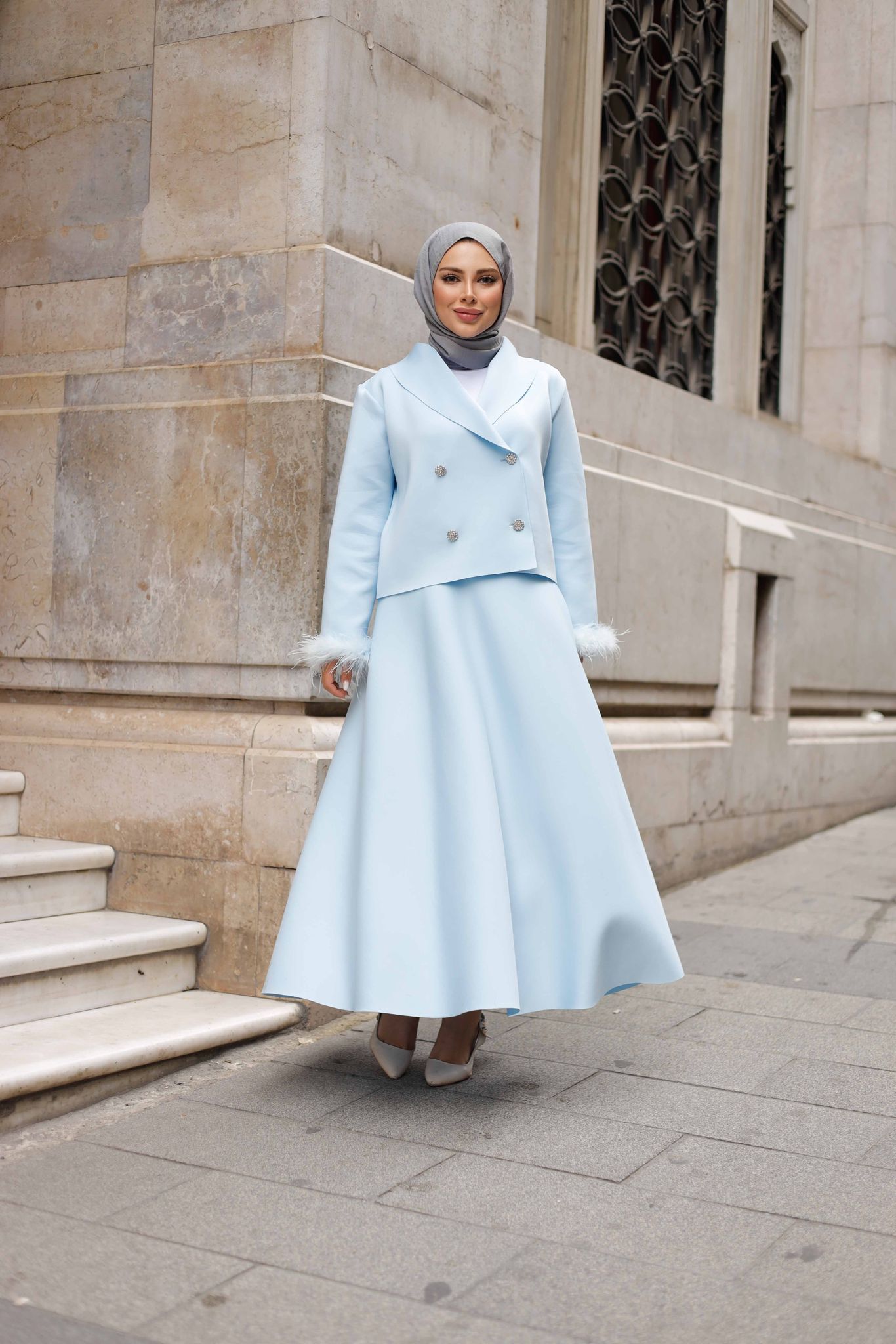 Bebe mavisi etek ceket takım