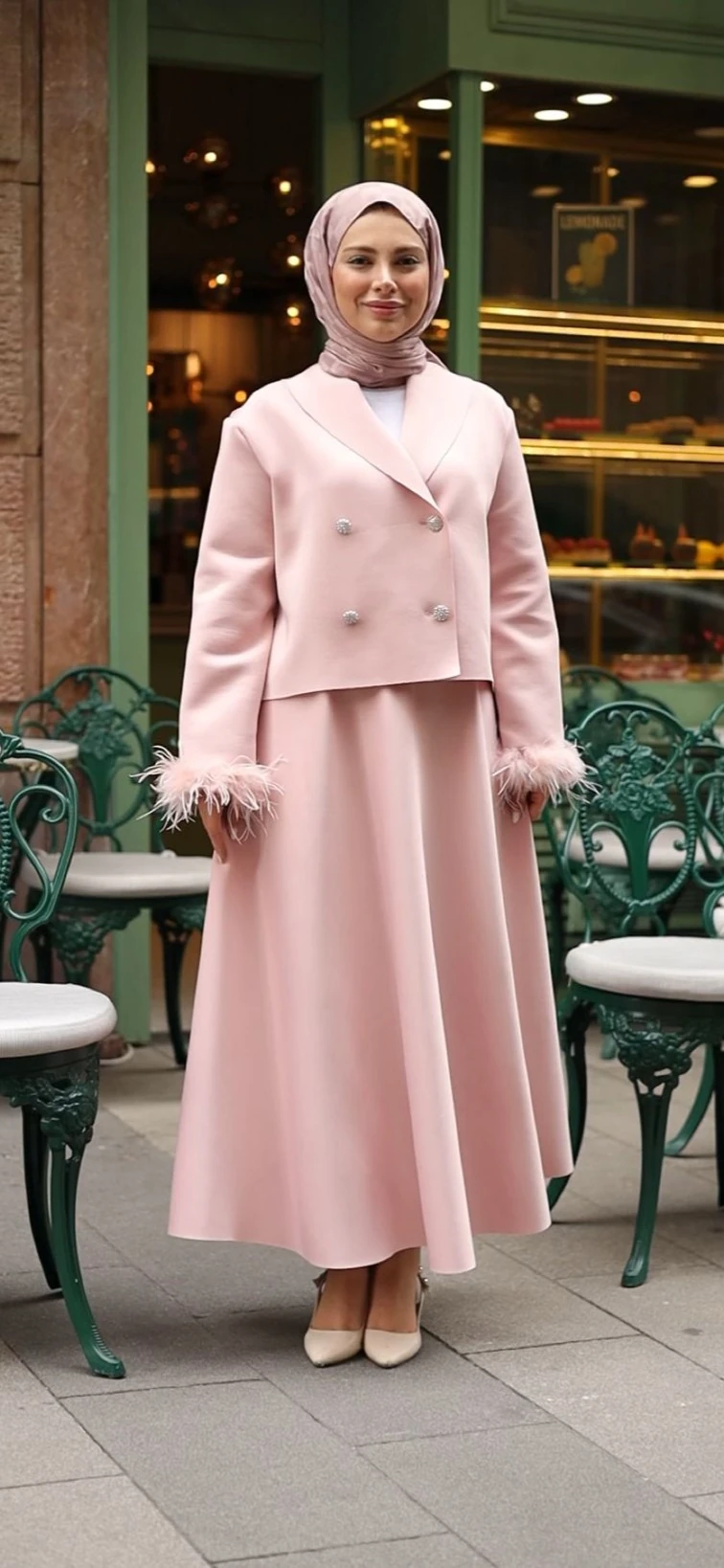 PEMBE TÜYLÜ CEKET ETEK TAKIM