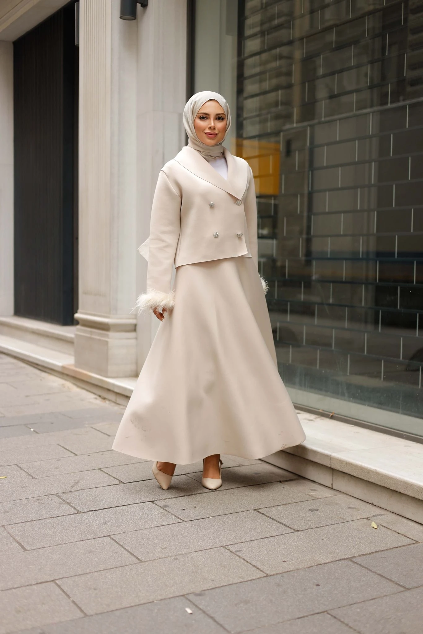 TAŞ RENGİ ETEK&CEKET TAKIM