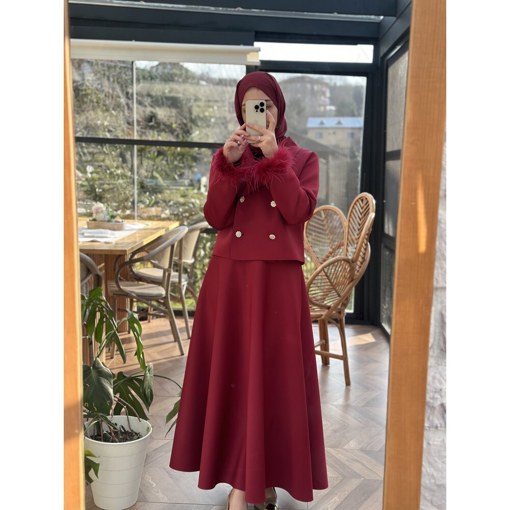 Bordo  Etek-Ceket takım