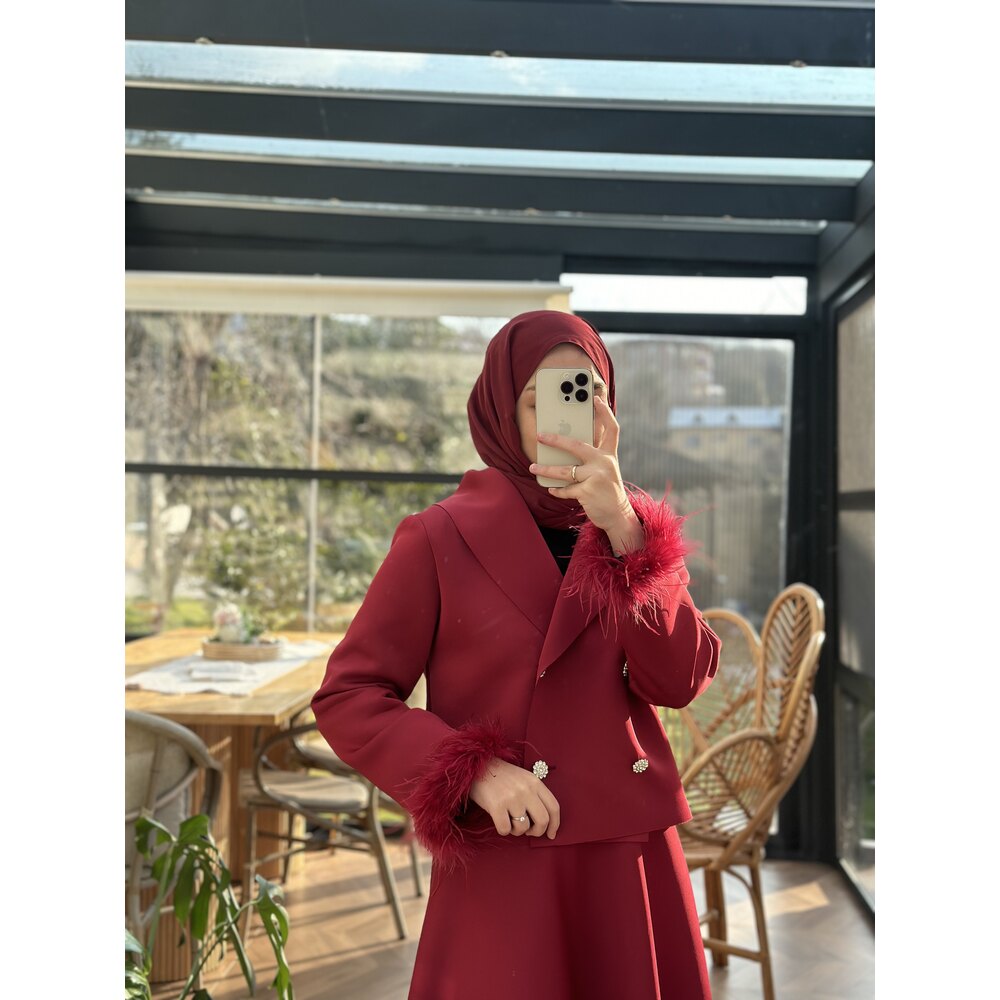 Bordo  Etek-Ceket takım