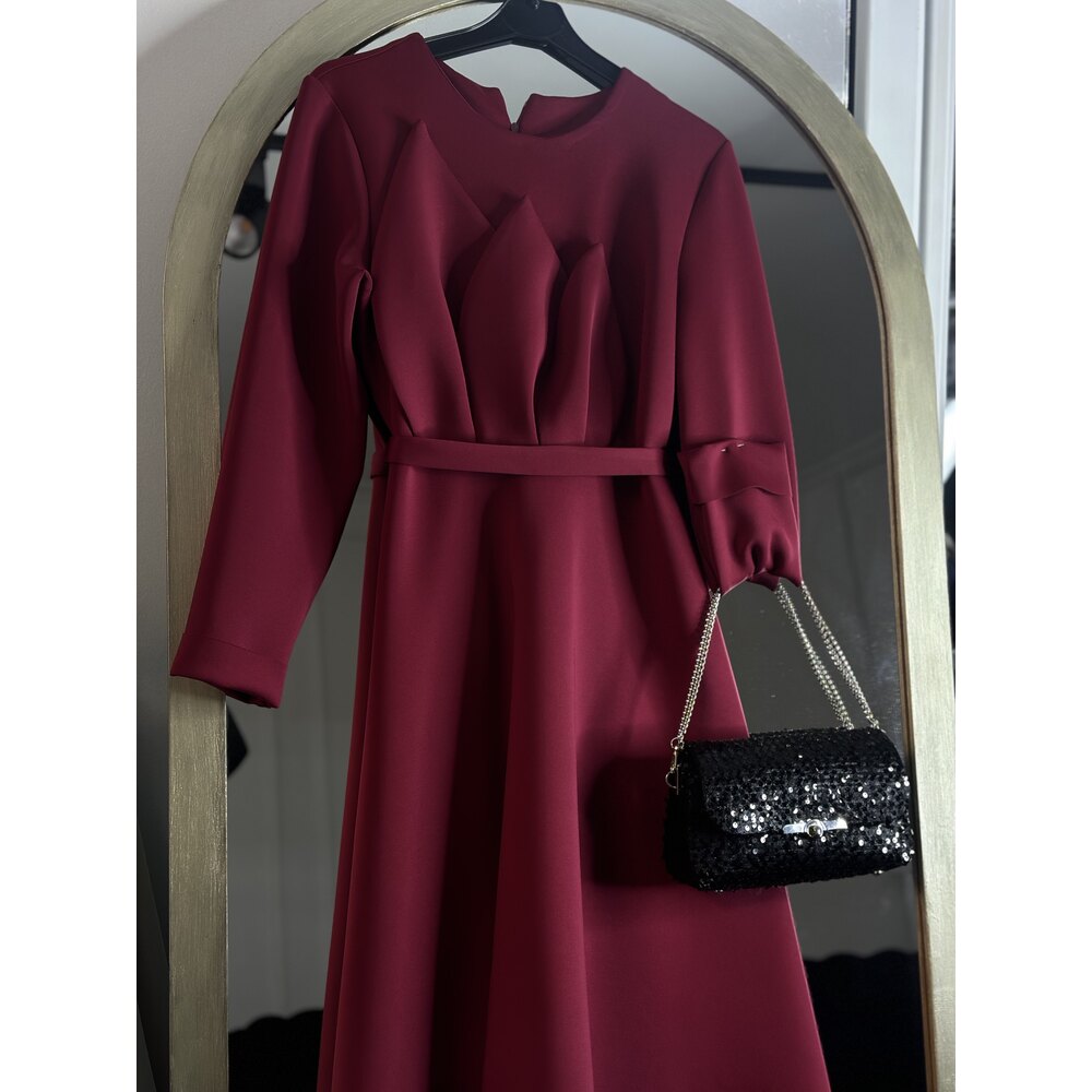 Bordo Yapraklı elbise