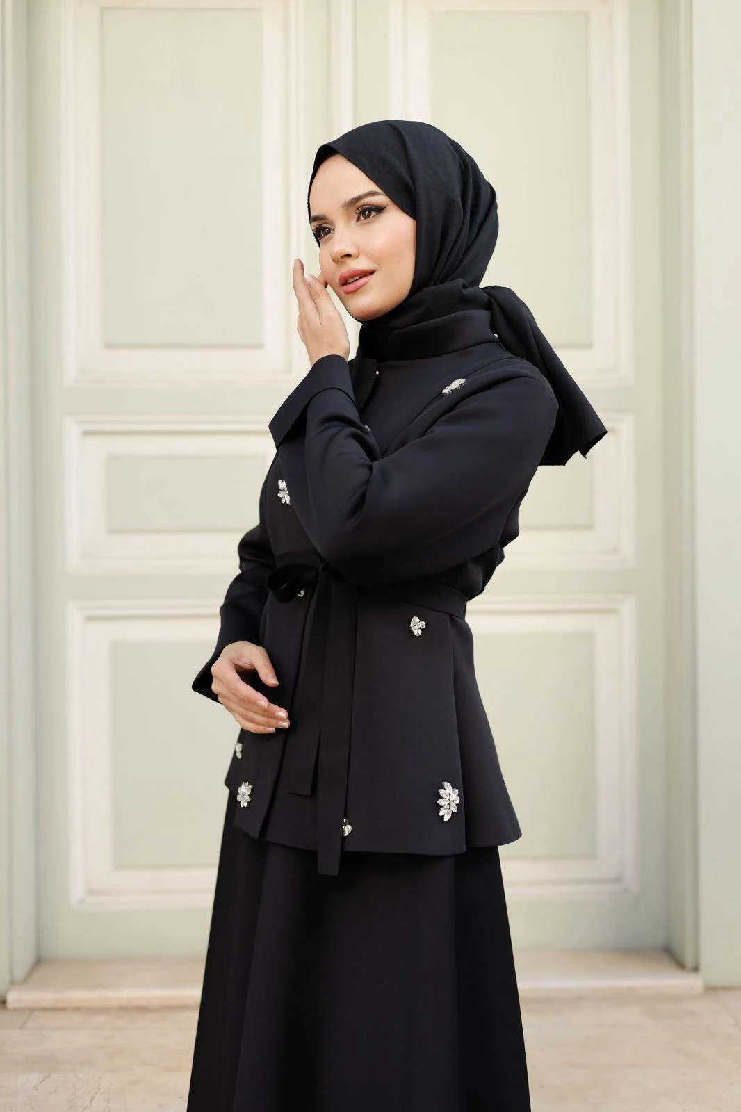  SİYAH TAŞLI ETEK CEKET TAKIM 