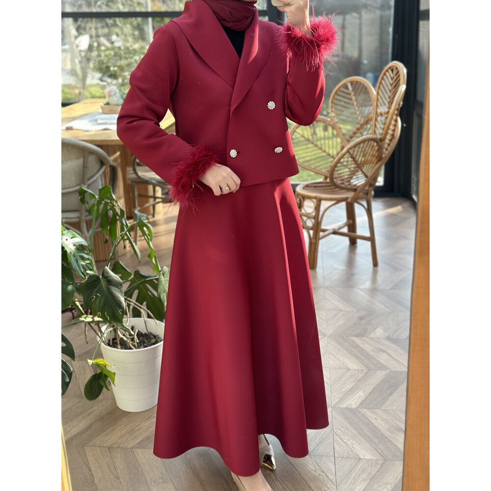 Bordo  Etek-Ceket takım