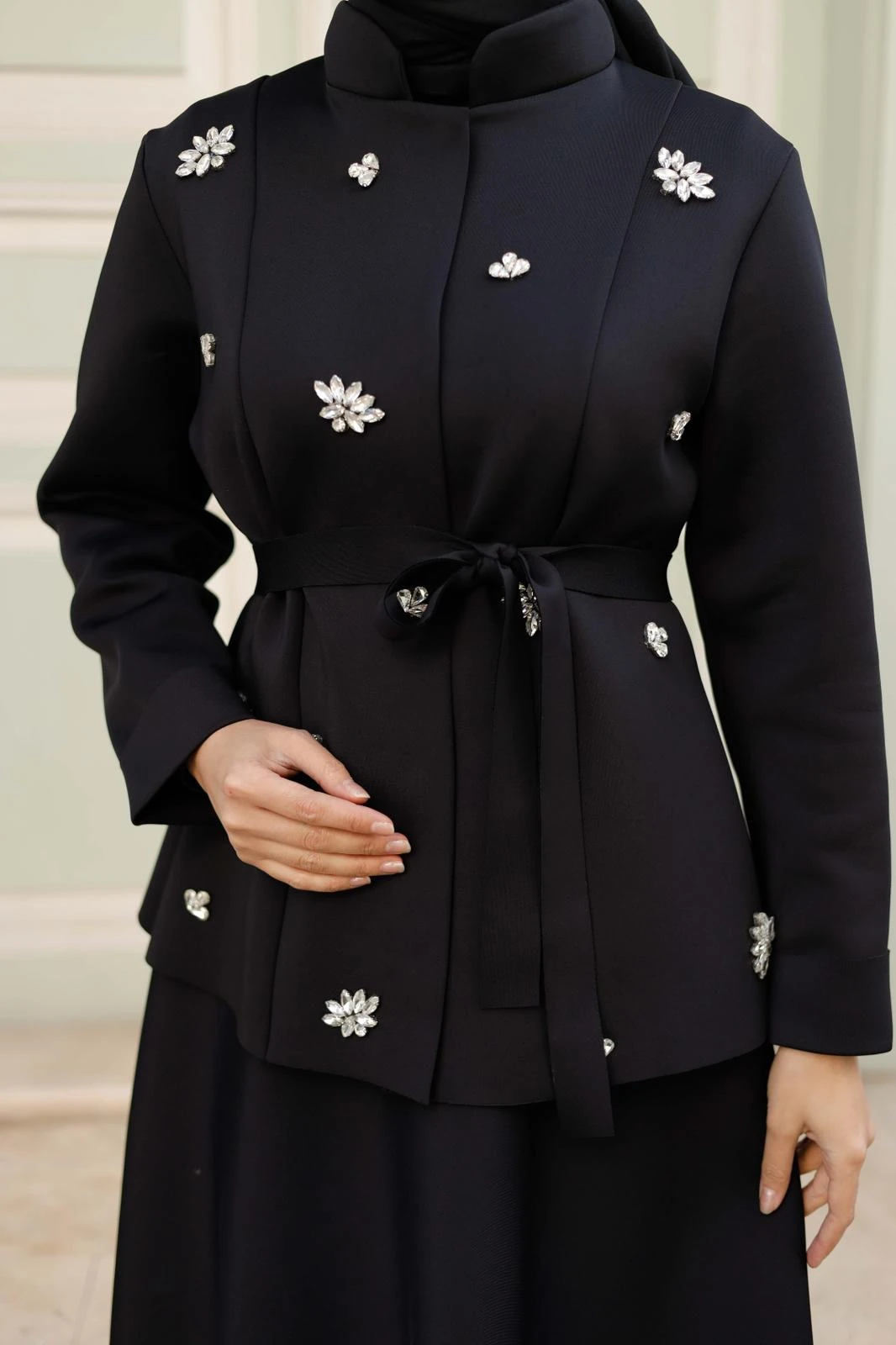  SİYAH TAŞLI ETEK CEKET TAKIM 