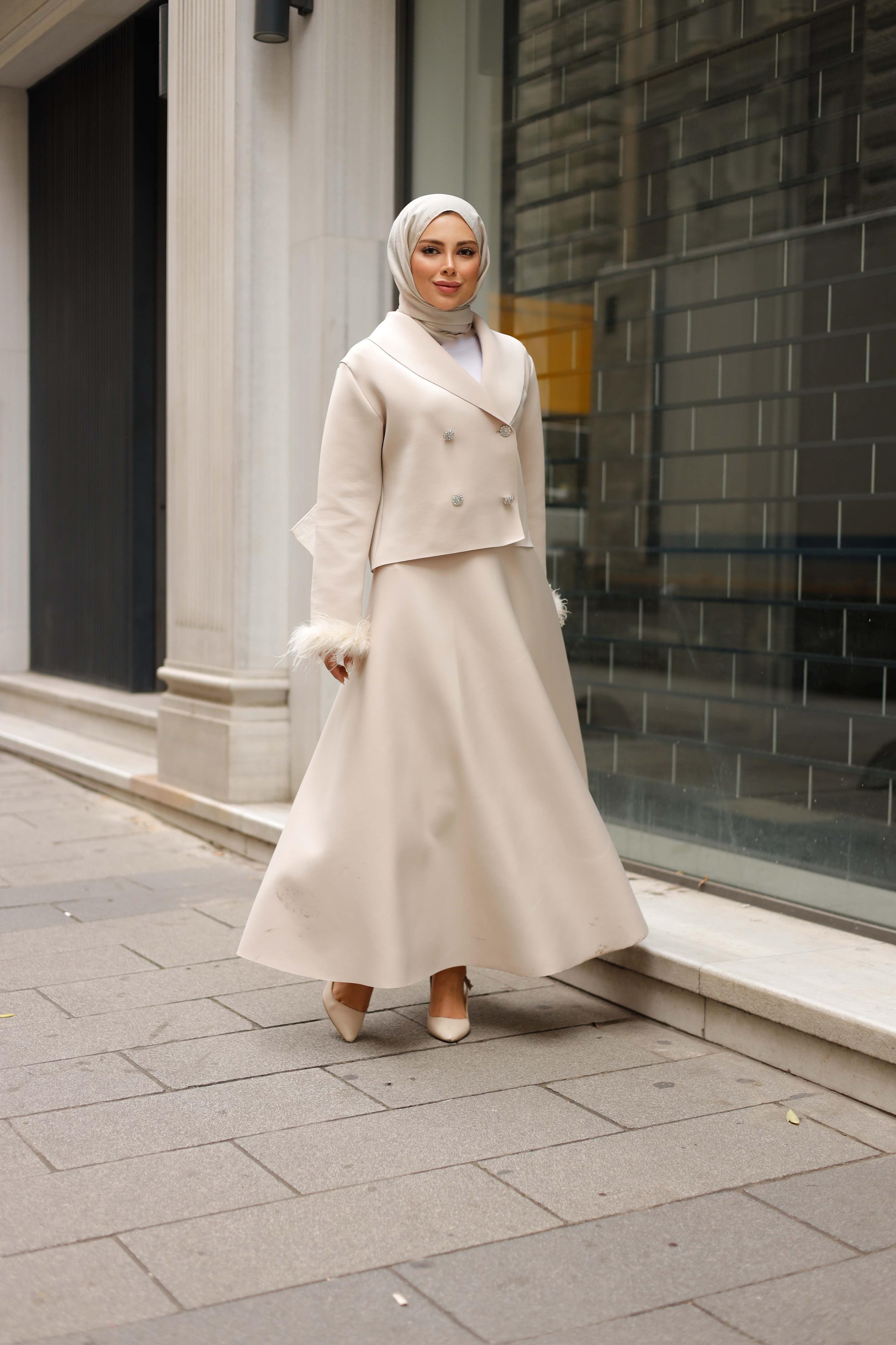 TAŞ RENGİ ETEK&CEKET TAKIM