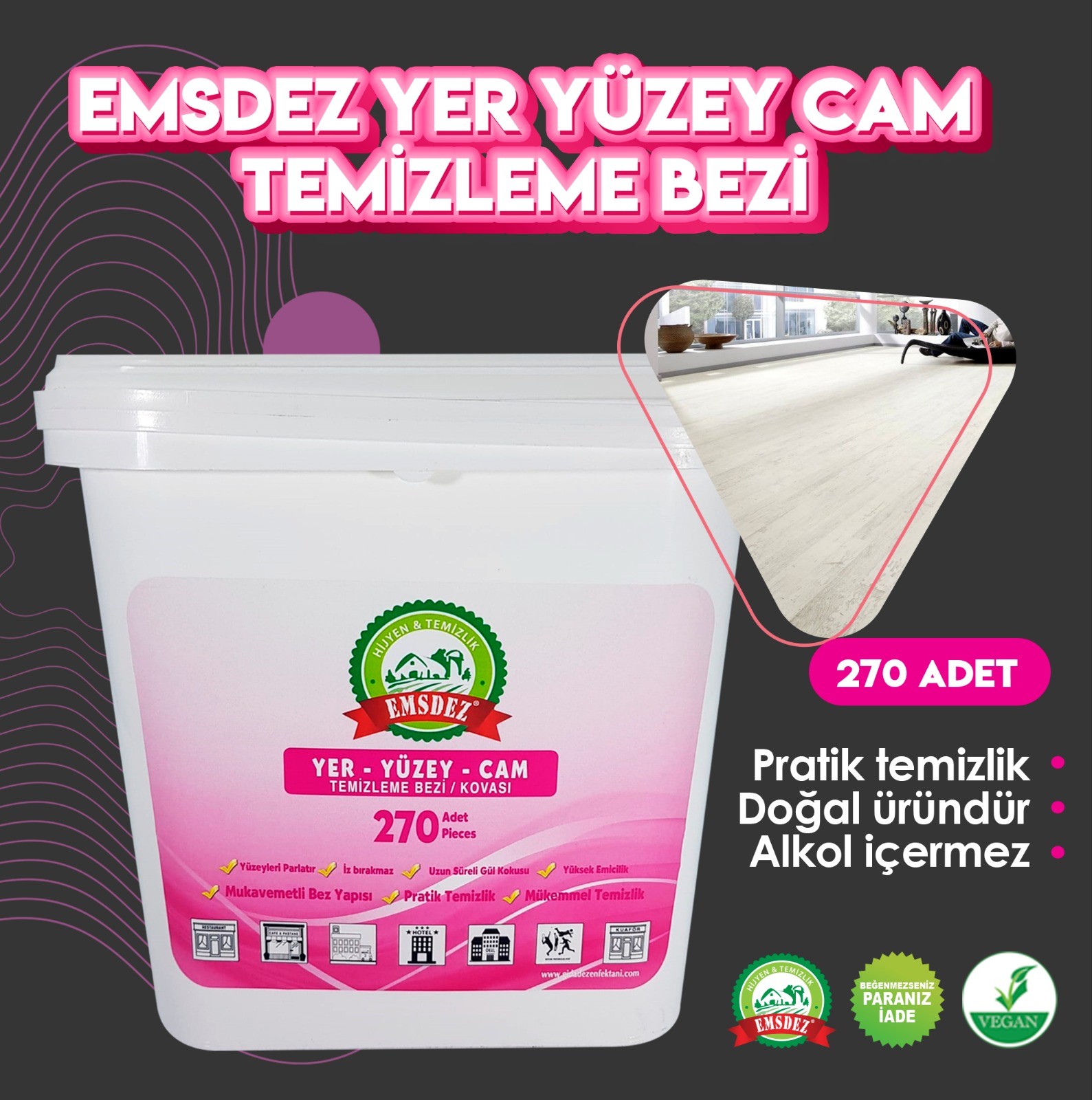 EMSDEZ YER-YUZEY-CAM Temizleme Bezi 270Ad./KOVA