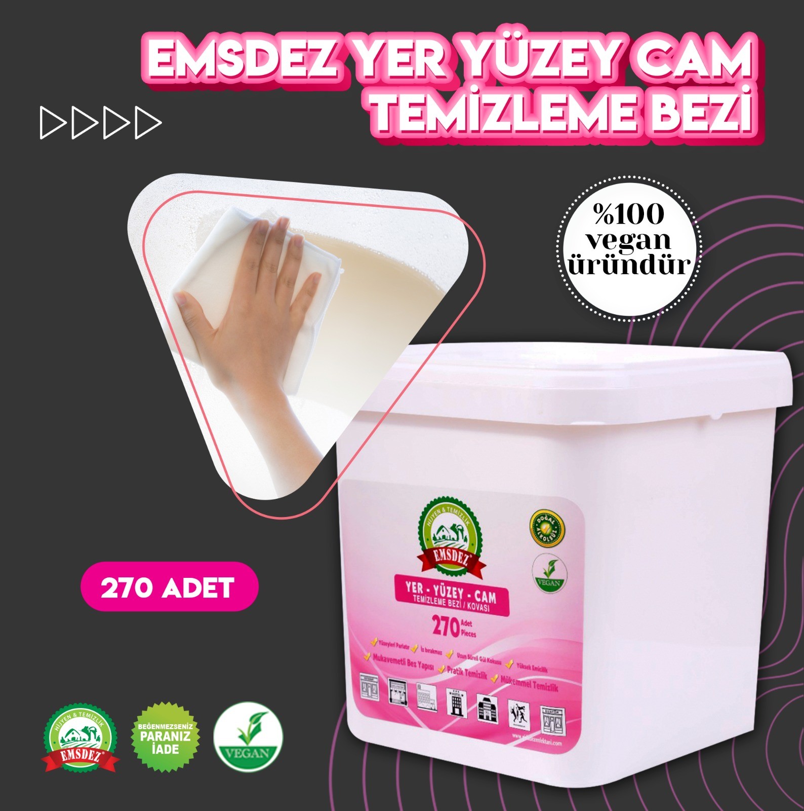 EMSDEZ YER-YUZEY-CAM Temizleme Bezi 270Ad./KOVA