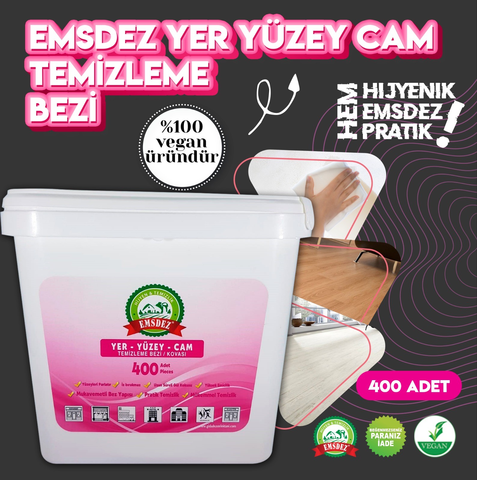 EMSDEZ YER-YUZEY-CAM Temizleme Bezi 270Ad./KOVA