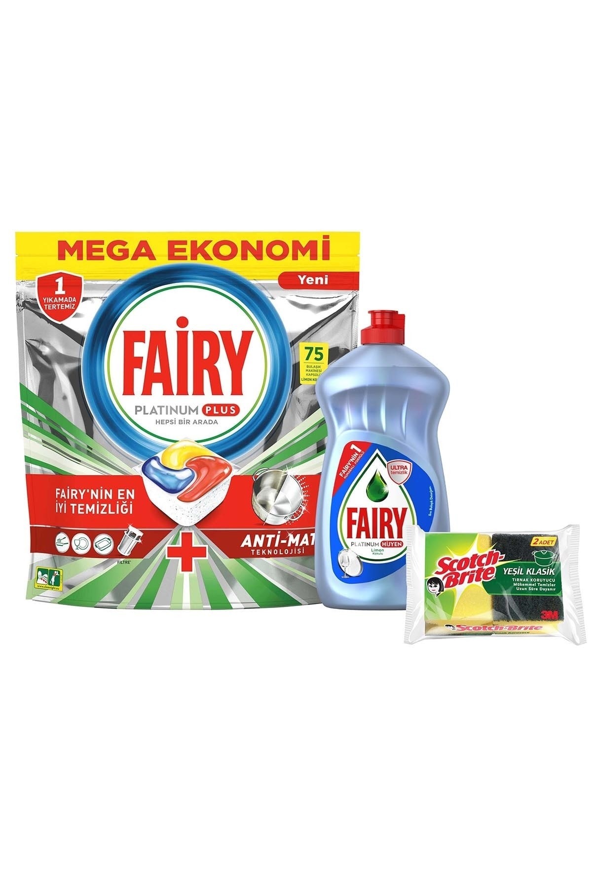 FAİRY PLATİNUM PLUS BULAŞIK MAK.75Lİ KAP.+500ML+SÜNGER