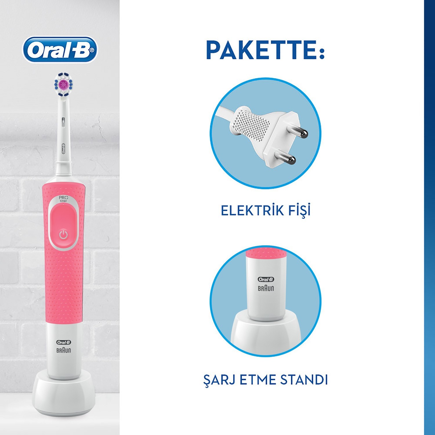 Oral-B Vitality 100 3D White Pembe Şarjlı Diş Fırçası