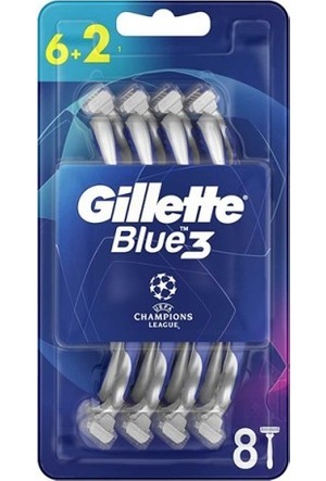 Gillette Blue 3 Tıraş Bıçağı 6 + 2\'li Blister Şampiyonlar Ligi