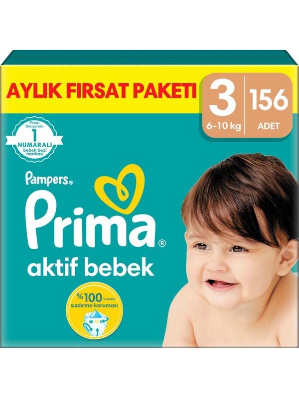 Prima Bebek Bezi Aktif 3 Beden 156lı Aylık Fırsat Paketi ( 0832 )