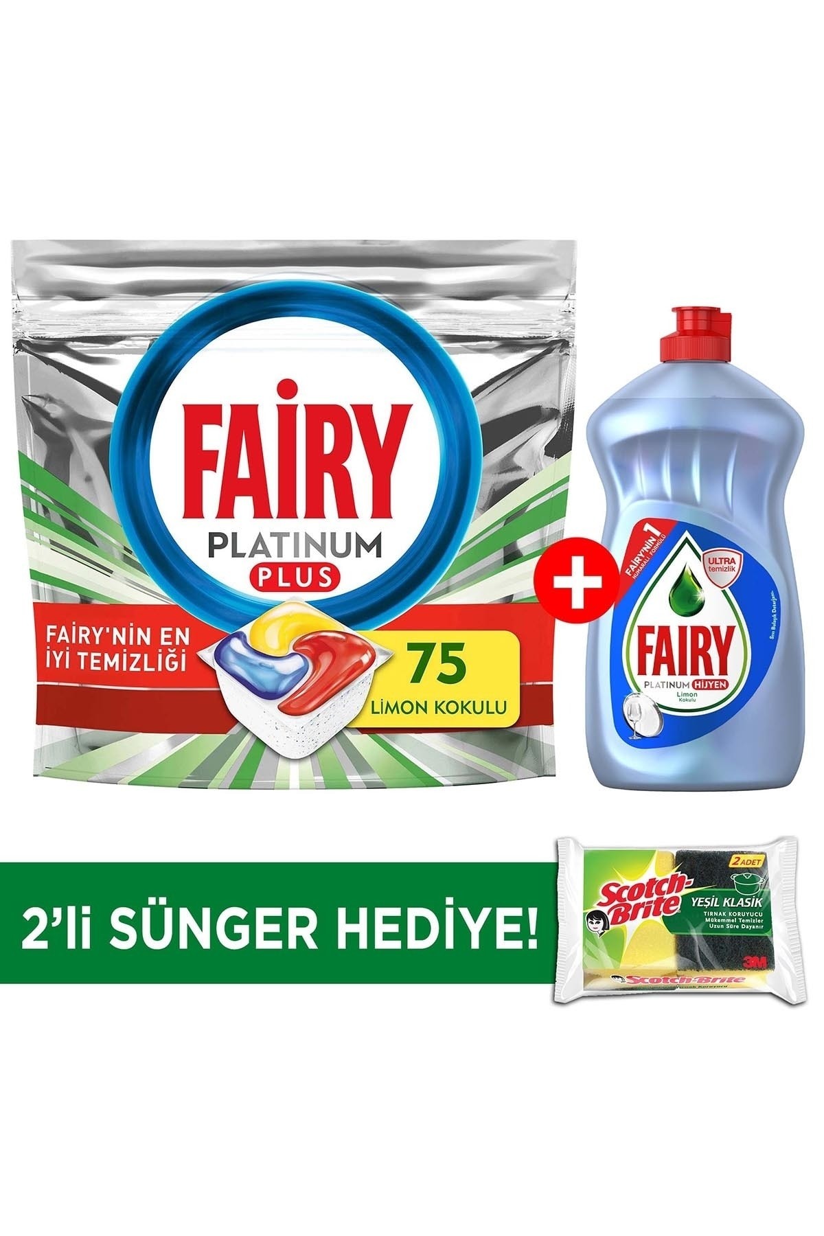 FAİRY PLATİNUM PLUS BULAŞIK MAK.75Lİ KAP.+500ML+SÜNGER