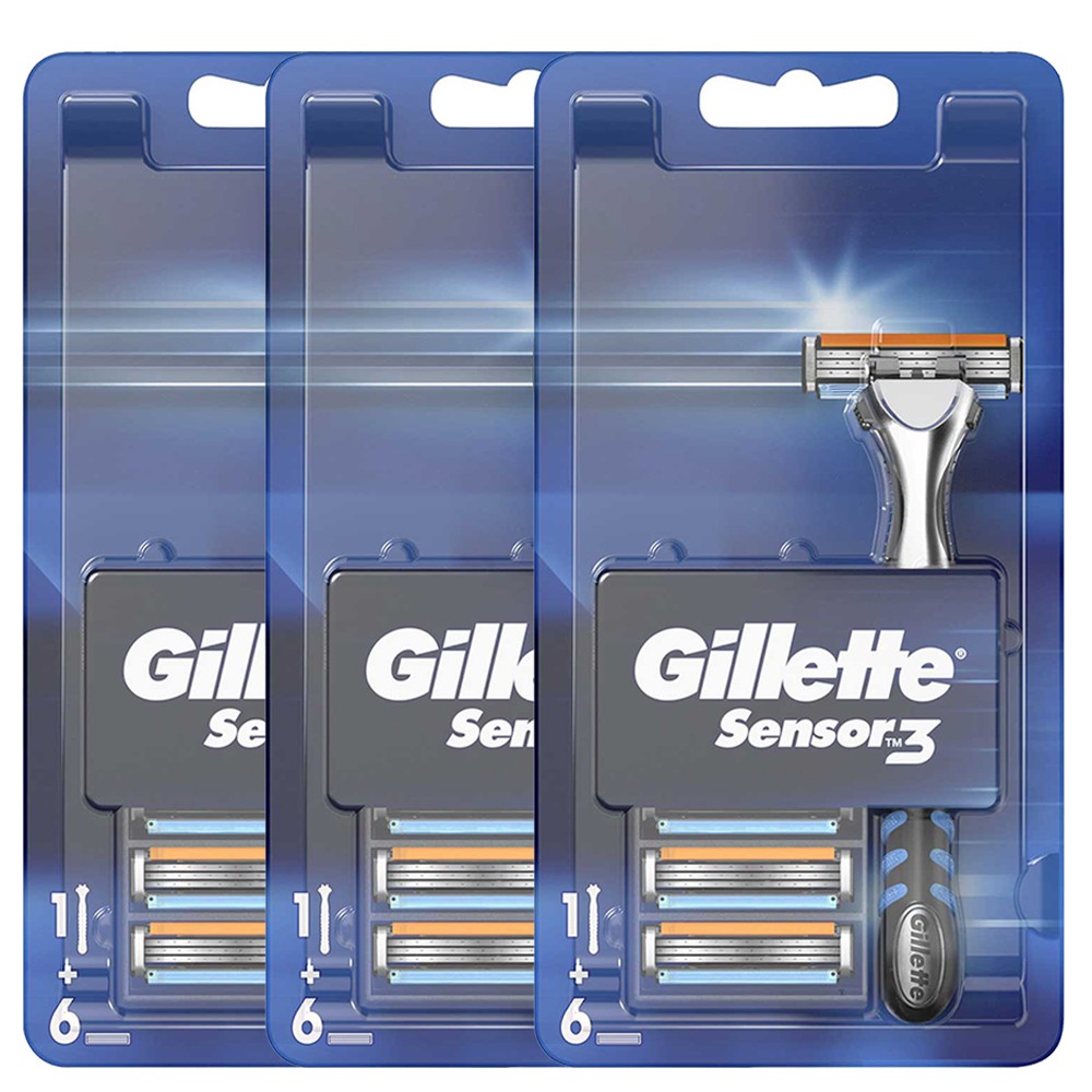 Gillette Sensor3 Tıraş Makinesi + Yedek Tıraş Bıçağı 6'lı x 3 Adet