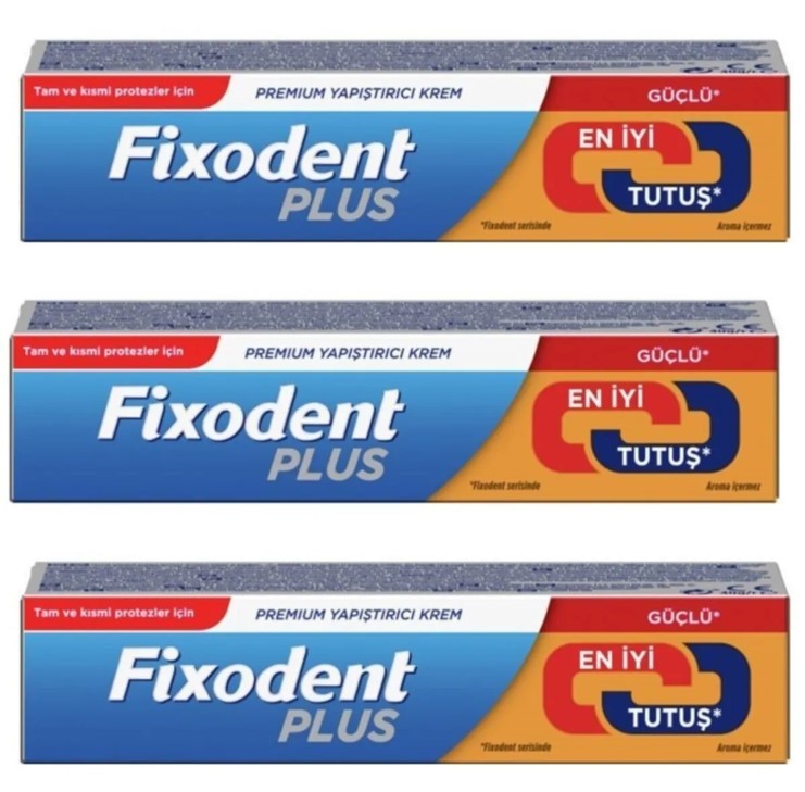 Fixodent Plus En Iyi Tutuş Diş Protez Yapıştırıcı Krem 40 gr X 3 Adet