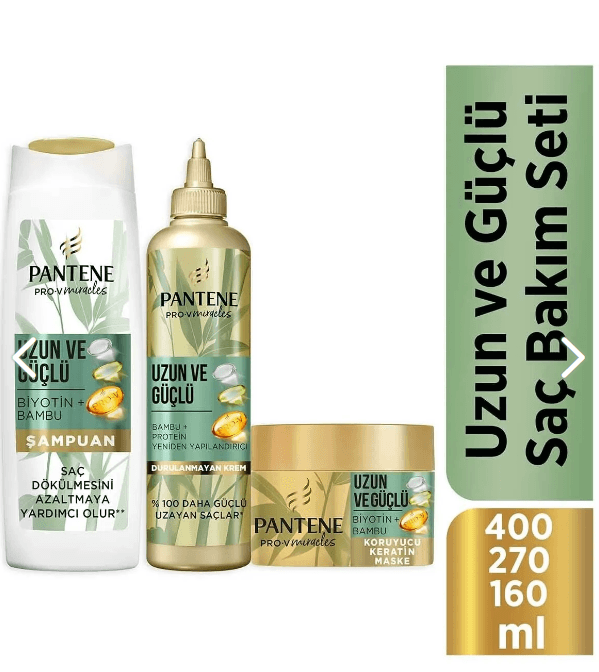 PANTENE UZUN VE GÜÇLÜ 3LÜ BAKIM SETİ BAMBU BİYOTİN