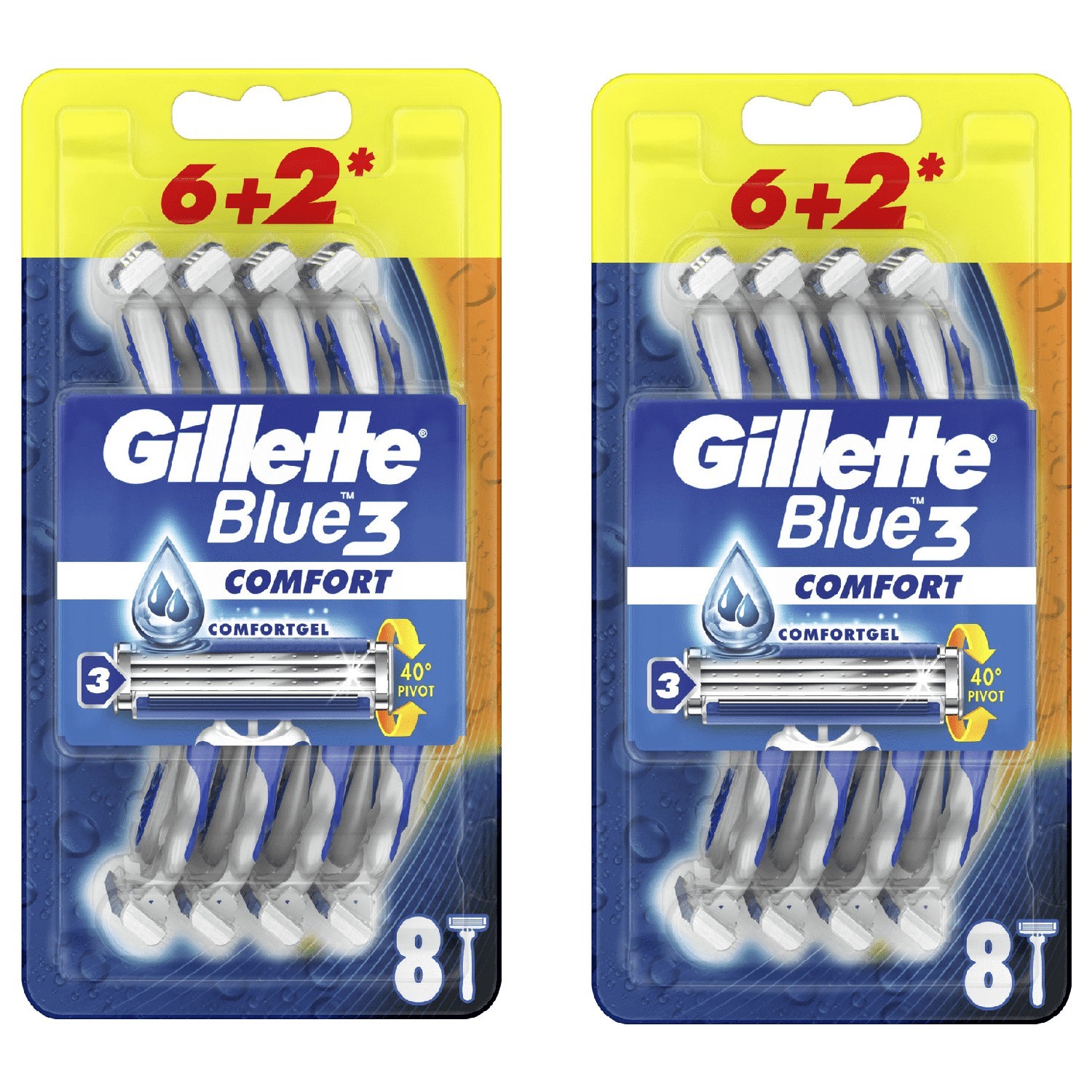 Gillette Blue3 Comfort Kullan-At Tıraş Bıçağı 8'li x 2 Paket