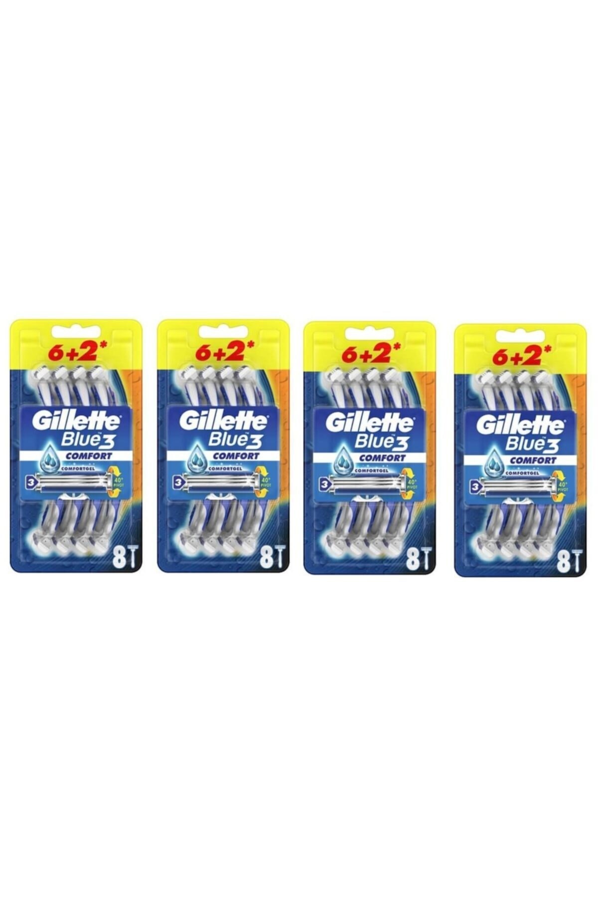 Gillette Blue3 Comfort Kullan-At Tıraş Bıçağı 8'li x 4 Paket