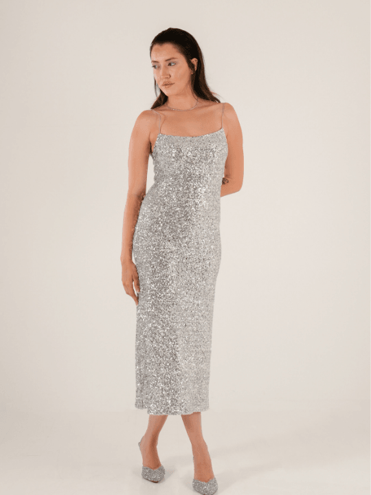 Liora Midi Elbise - Silver