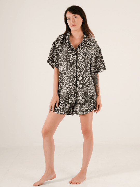Grey Leopard Pijama Seti Kısa