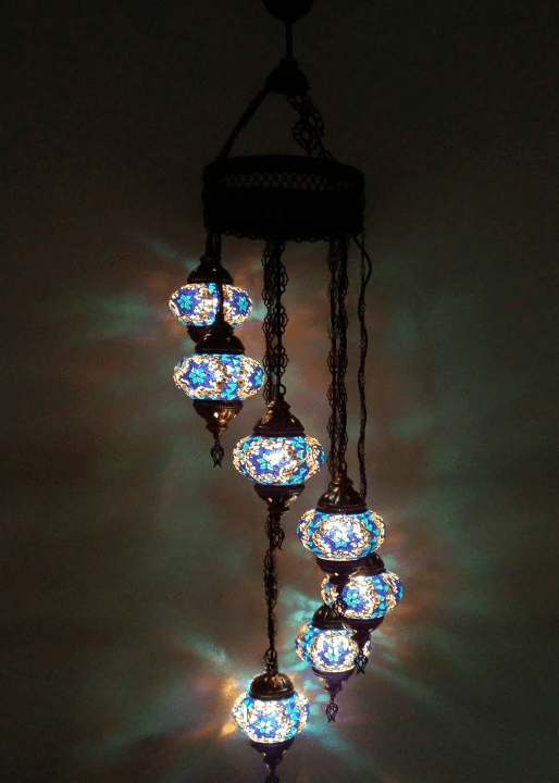 Mosaic Seven Bulb Blue Chandelier