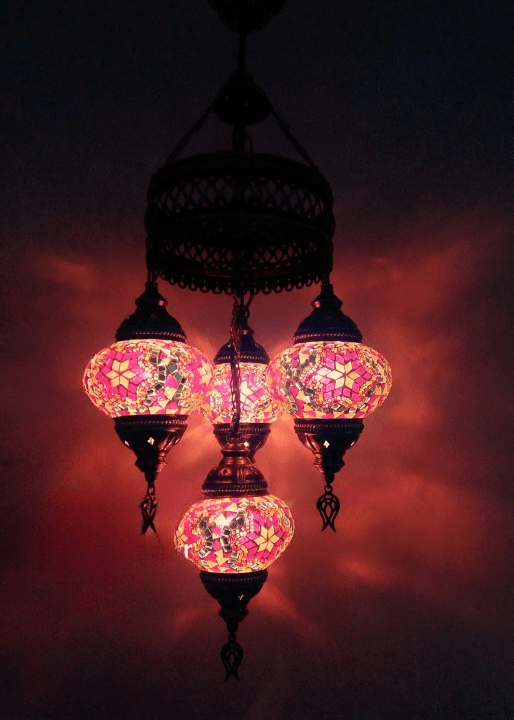 Mosaic Four Bulb Red Chandelier