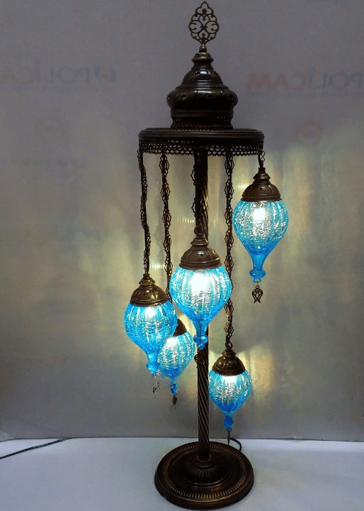 Glass Ottoman Five Bulb Blue Floor Lamp