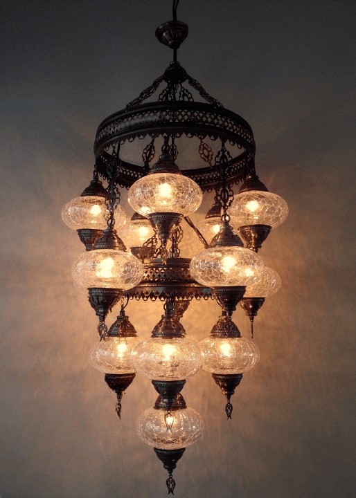 Glass Fifteen Bulb Ottoman Chandelier