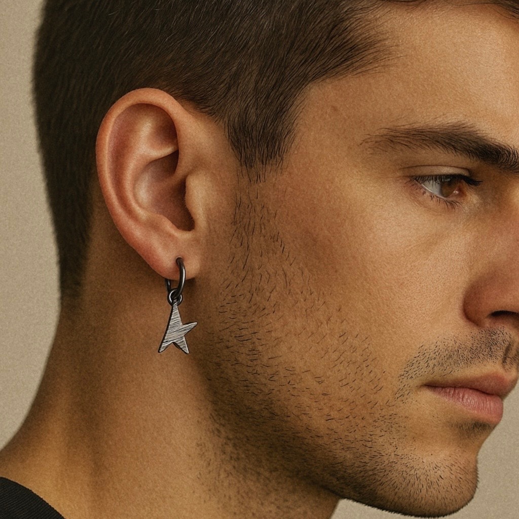 undone hoop earring - black rhodiumj