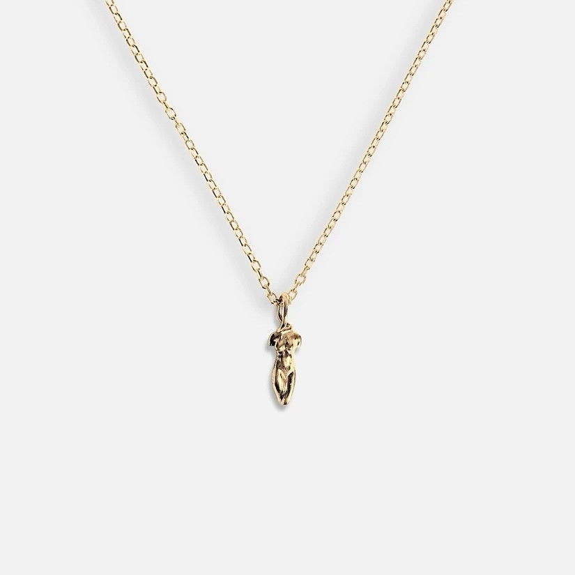 statue of a lady necklace - gold vermeil