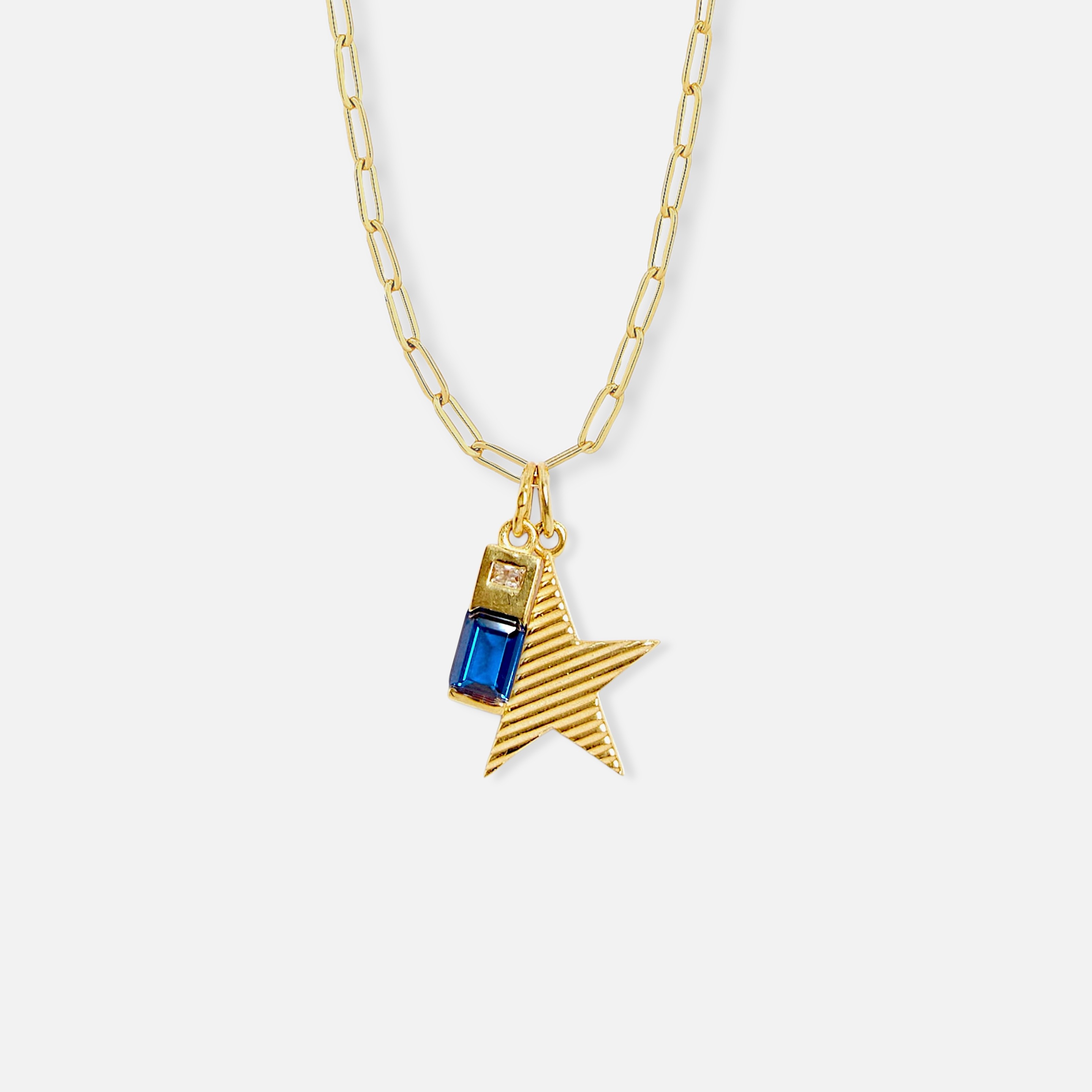 blue perfect mismatch necklace, bold chain - gold vermeil