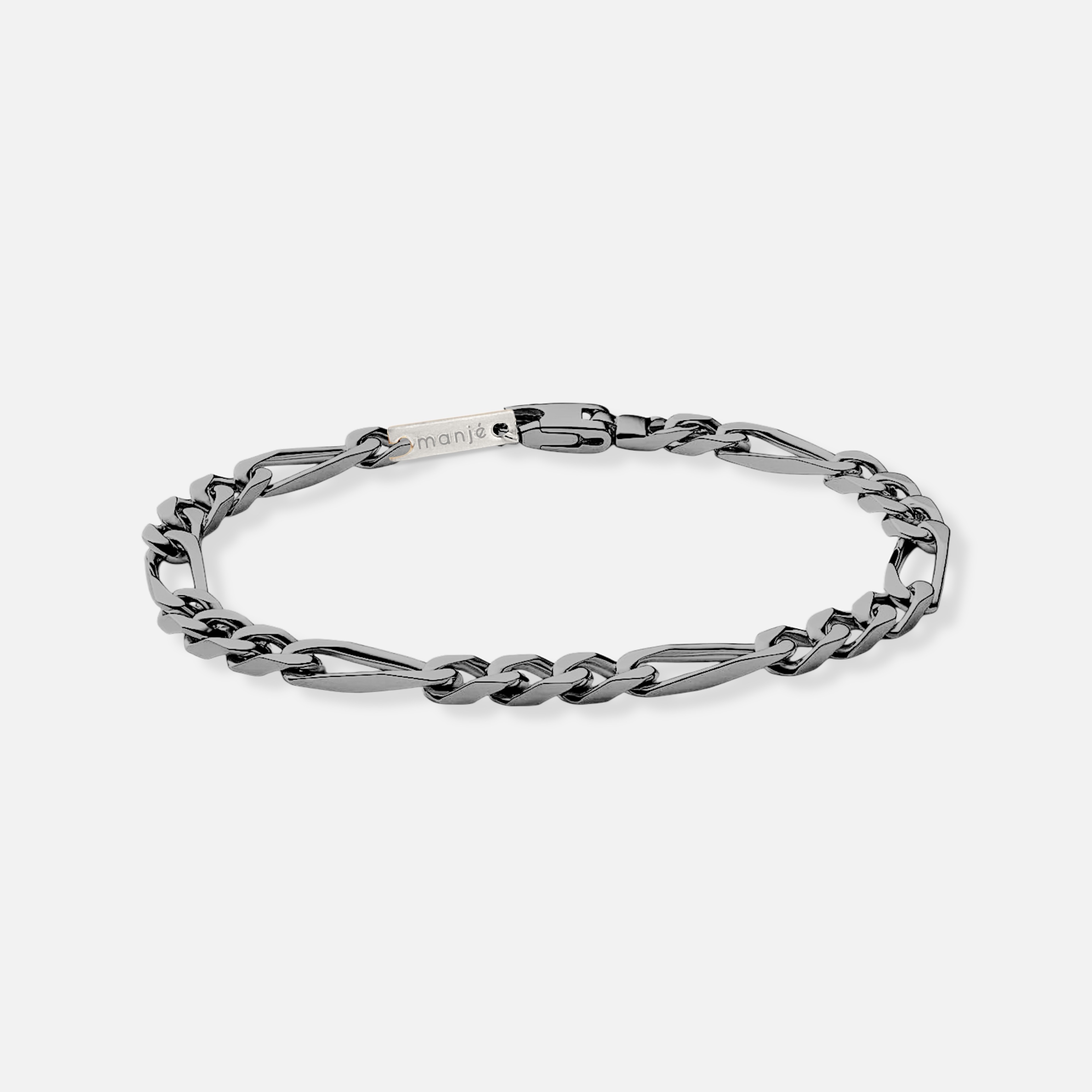 4.5 mm mid figaro chain bracelet - siyah rodyum
