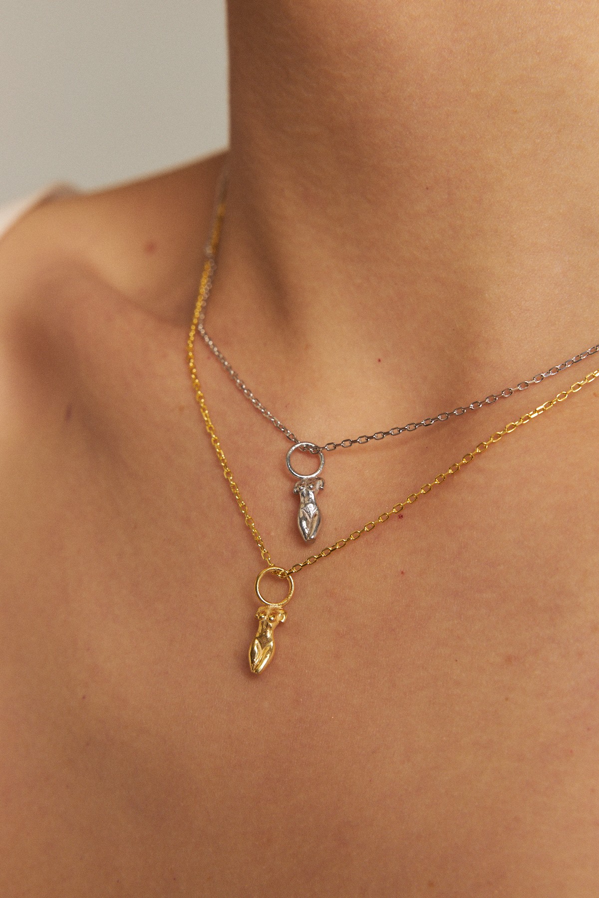 statue of a lady necklace - gold vermeil