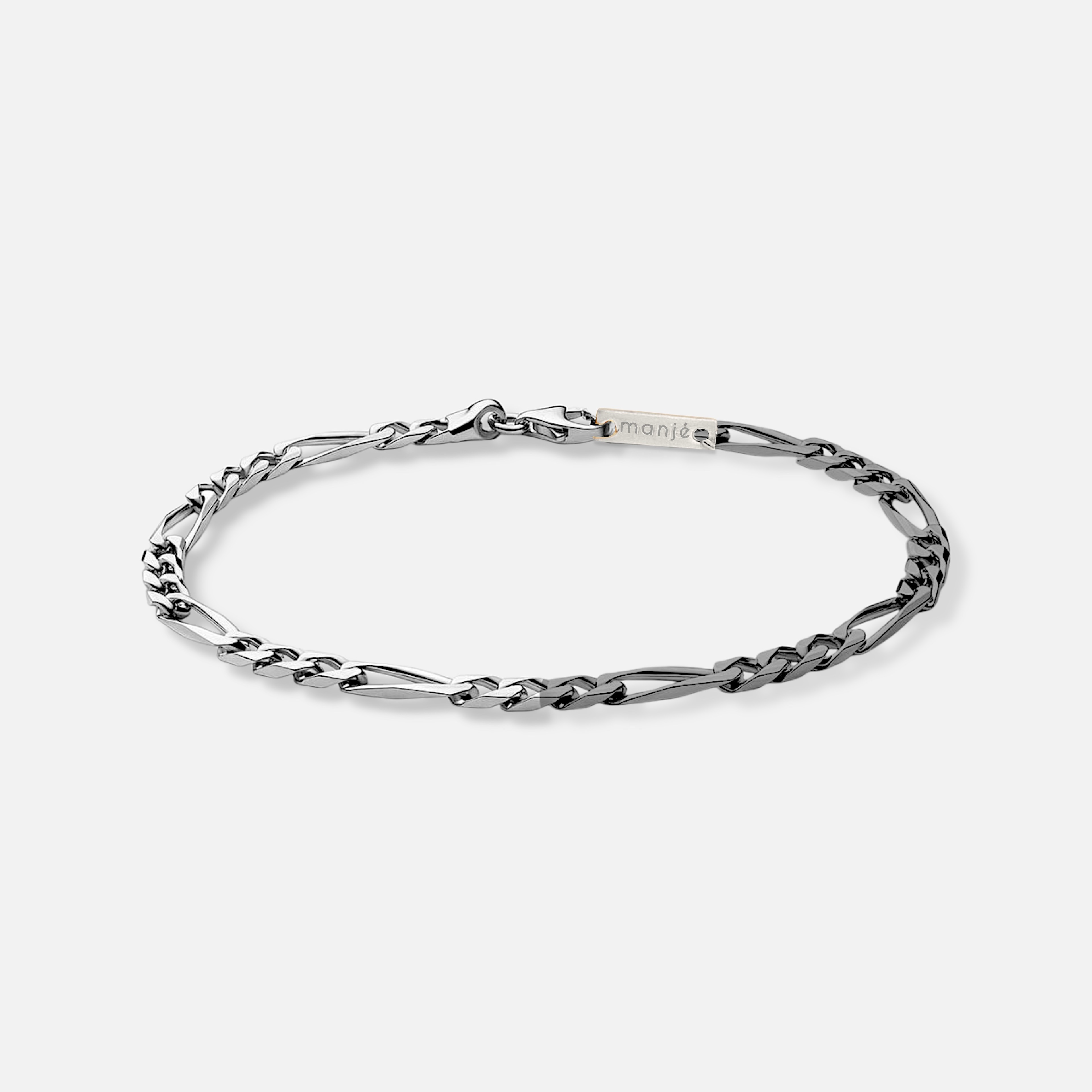 3mm figaro chain bracelet - silver & oxidized