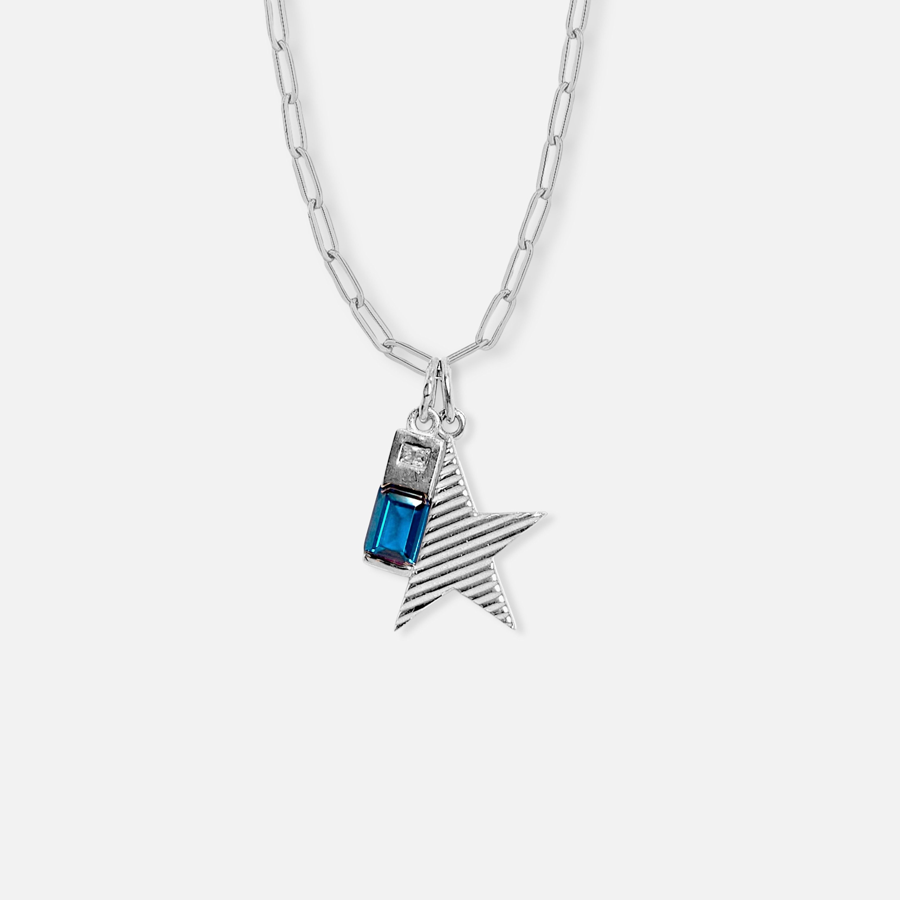 blue perfect mismatch necklace, bold chain - sterling silver