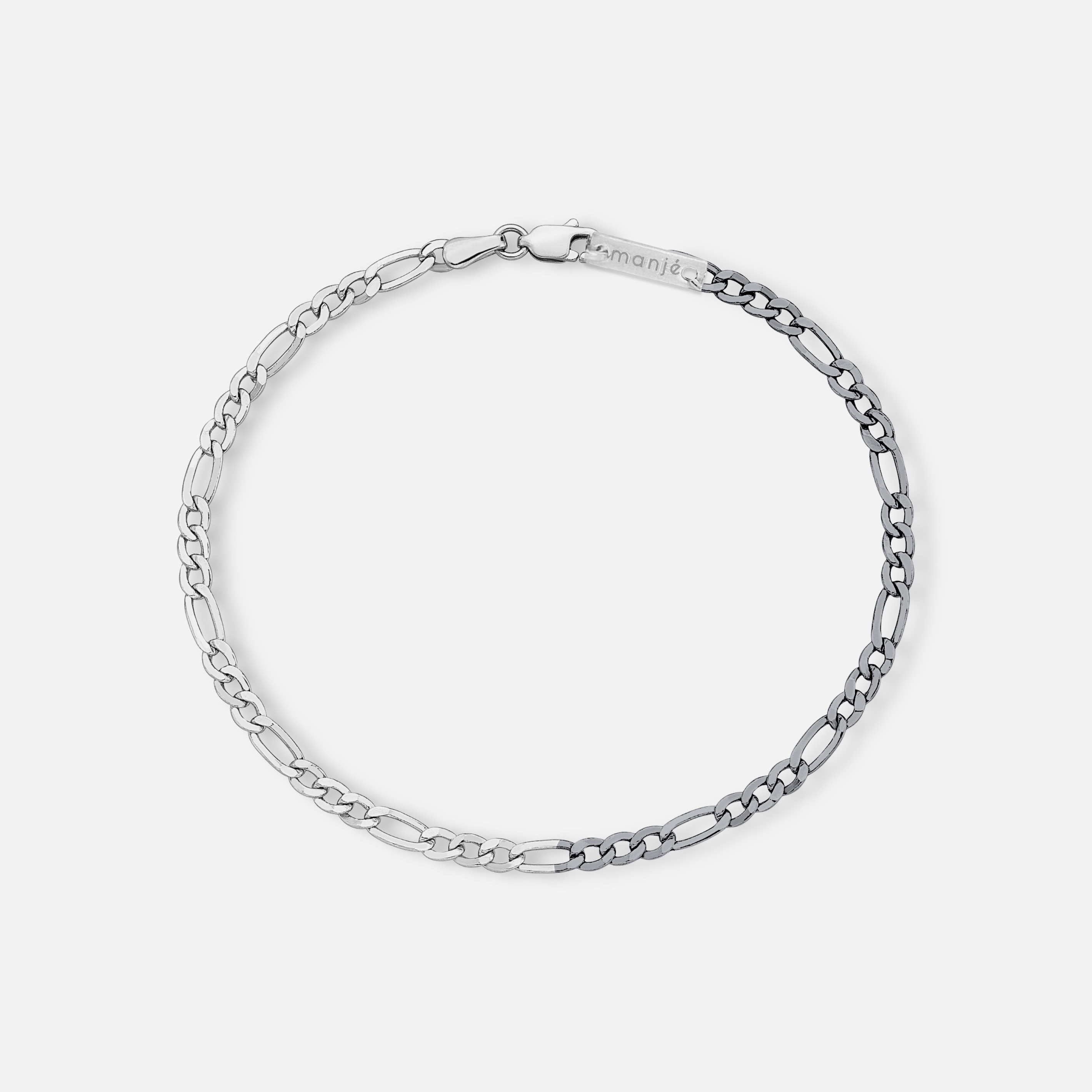 3mm figaro chain bracelet - silver & oxidized