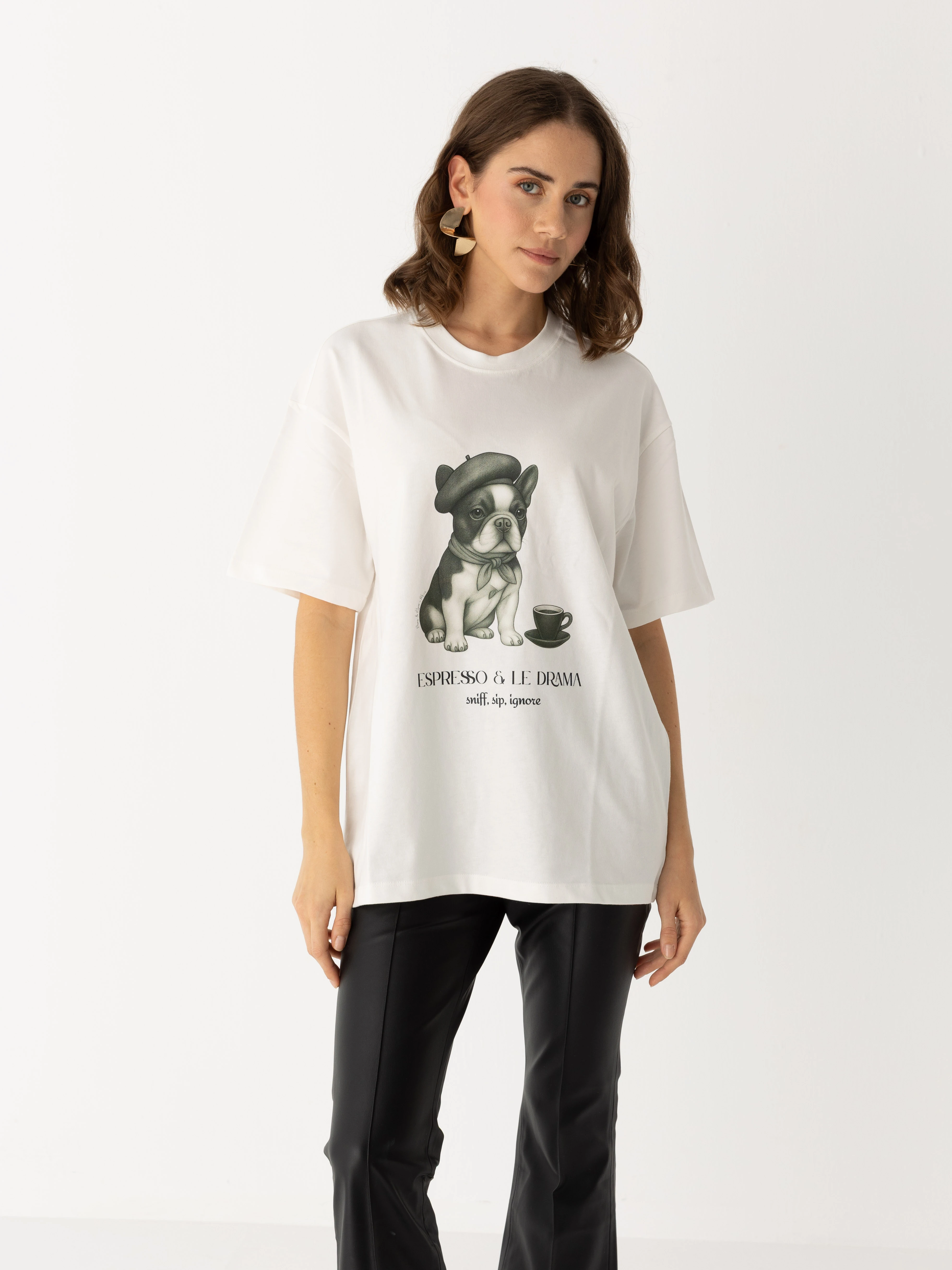 %100 Koton Baskılı T-shirt - Espresso & Le Drama