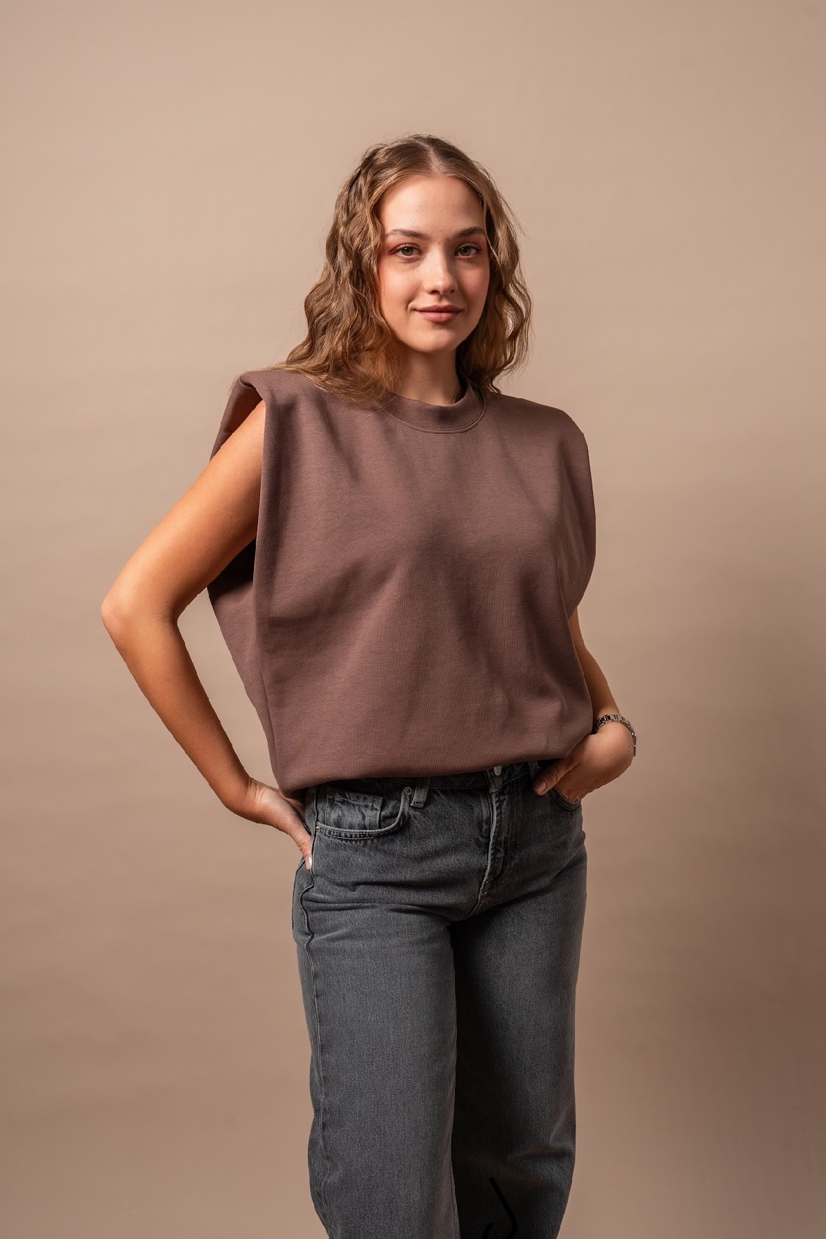 Vatkalı Timeless Basic T-shirt  - Kahverengi