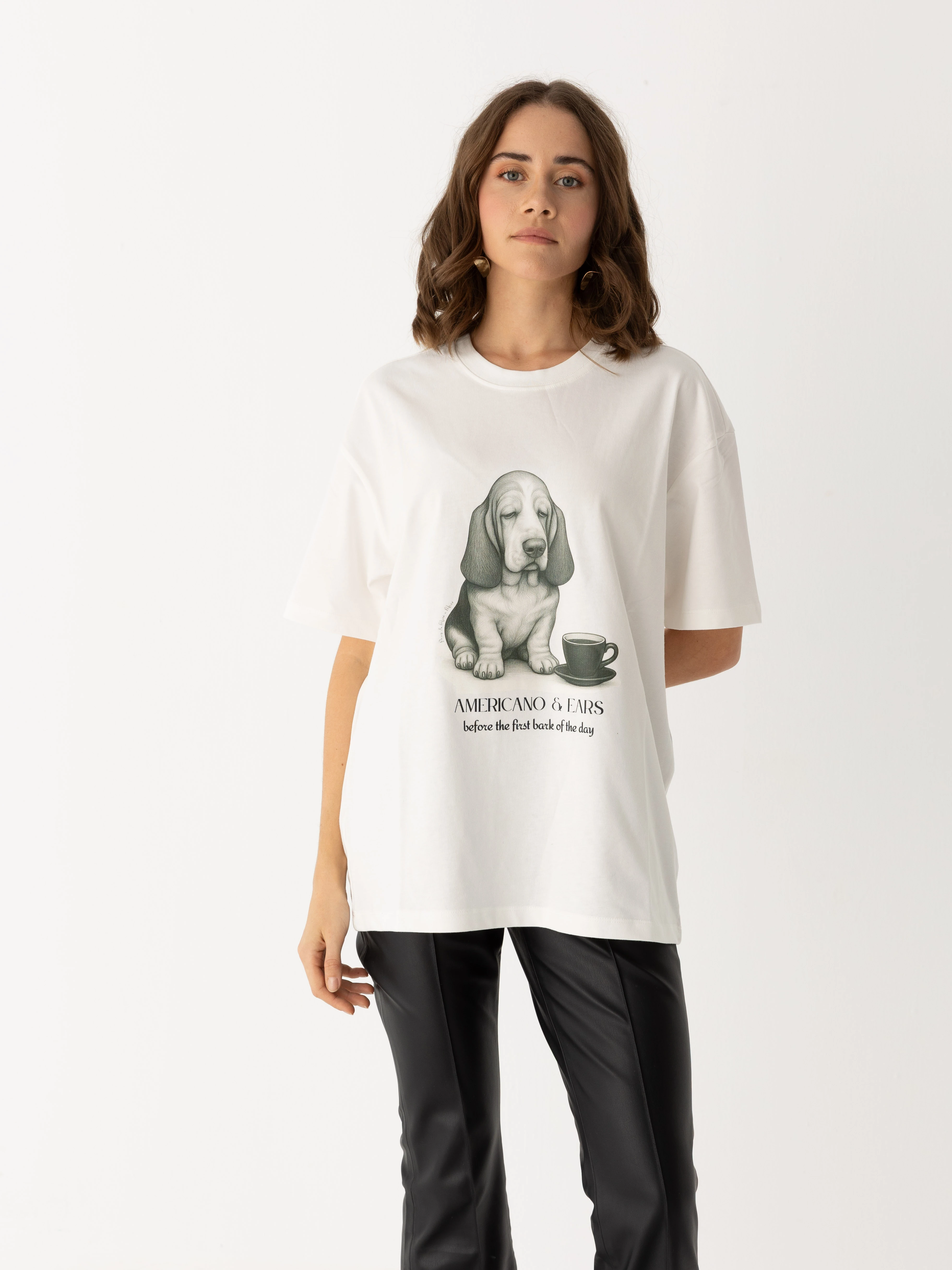 %100 Koton Baskılı T-shirt - Americano & Ears