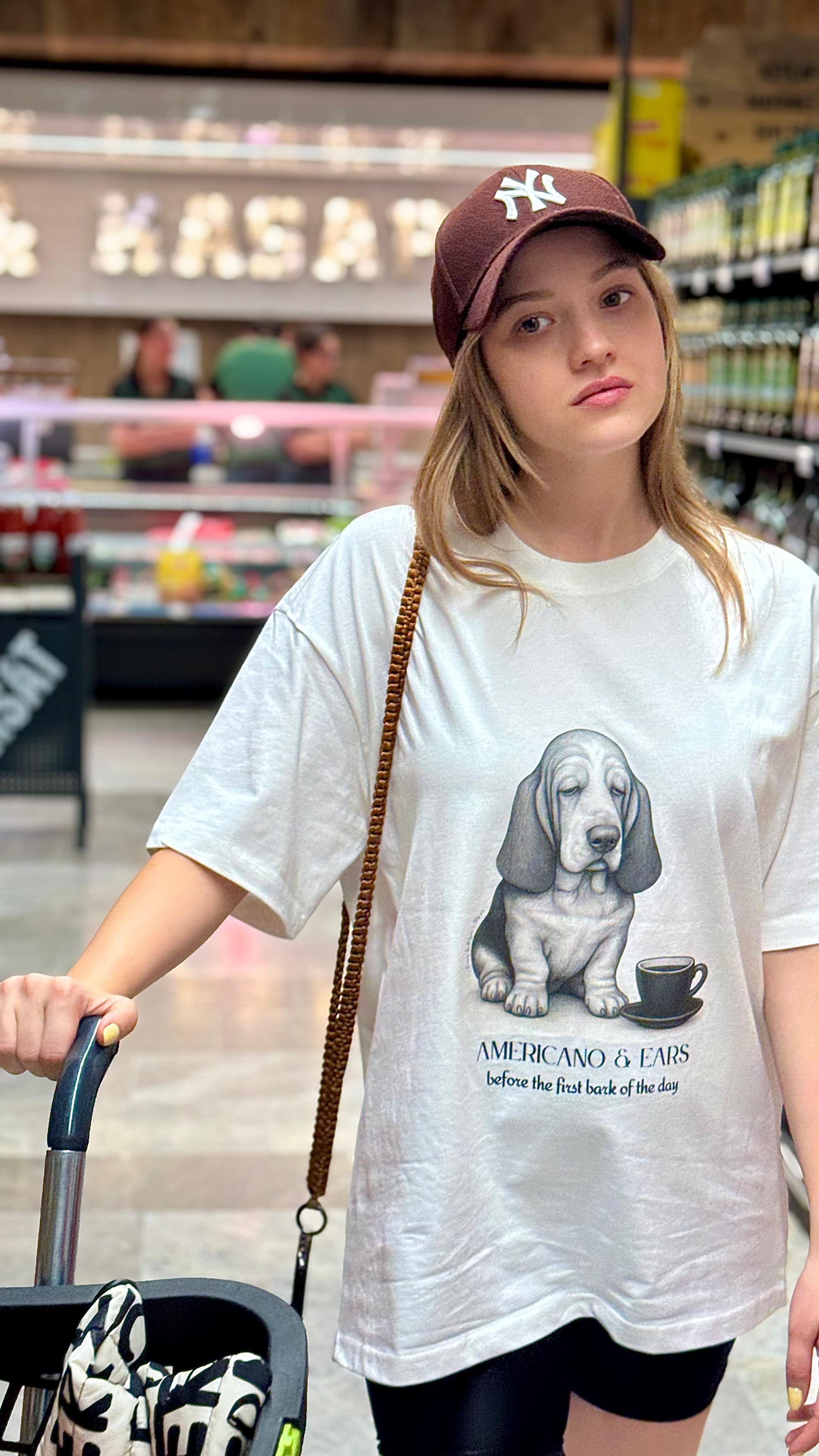 %100 Koton Baskılı T-shirt - Americano & Ears