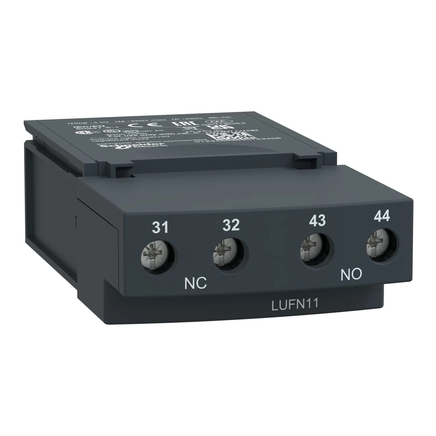 LUFN11-Auxiliary contacts, TeSys Ultra, 1NO + 1NC, 250VAC/DC, Power pole status, screw terminal