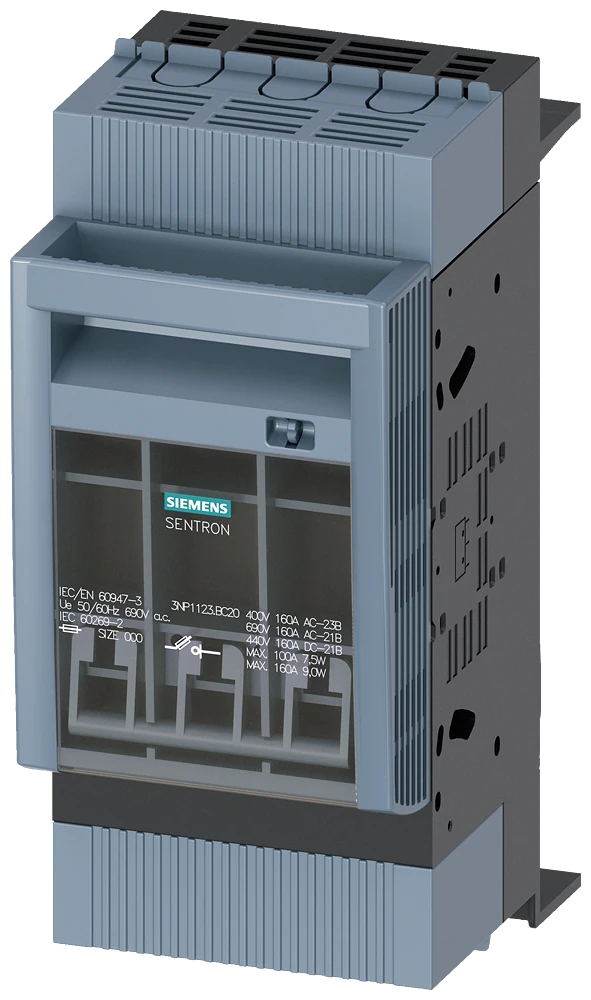 3NP1123-1BC20-SENTRON, Fuse switch disconnector 3NP1, 3-pole, NH000, 160 A, for 8US busbar system 60 mm, box terminal, Cover level 32/70 mm