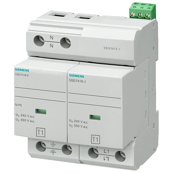 5SD7412-1-Lightning arresters, type 1 Requirement class B, UC 350V Pluggable protective modules 2-pole, 1+1 circuit for TN-S and TT systems with remote display