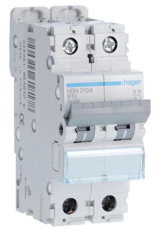 NBN210A-MCB 2P 10kA/15kA B-10A 2M