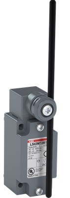 1SBV011172R1211-LS40M72B11 is a 40 mm wide, standard reinforced Limit Switch made of zinc alloy material (Zamak), with 4 mounting holes at the top and bottom, 1 Pg13.5 cable entry on the bottom, adjustable fiberglass rod lever (Ø3 mm) actuator and 1 N.O
