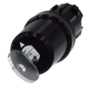 3SU1000-5BF01-0AA0-Siemens keyswitch, C, 22 mm, round, plastic, lock number S-10-CG, with 2 keys, 2 switch positions O-I, latching, actuating angle 90°, 10:30h/13:30h, key removal O
