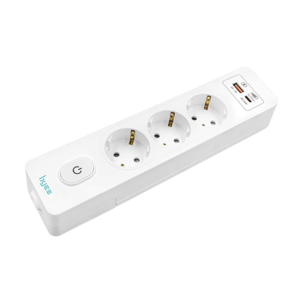 BY80-140-Üçlü Anahtarlı USB Hızlı Şarjlı (20W) Topraklı Priz, 2 metre kablolu