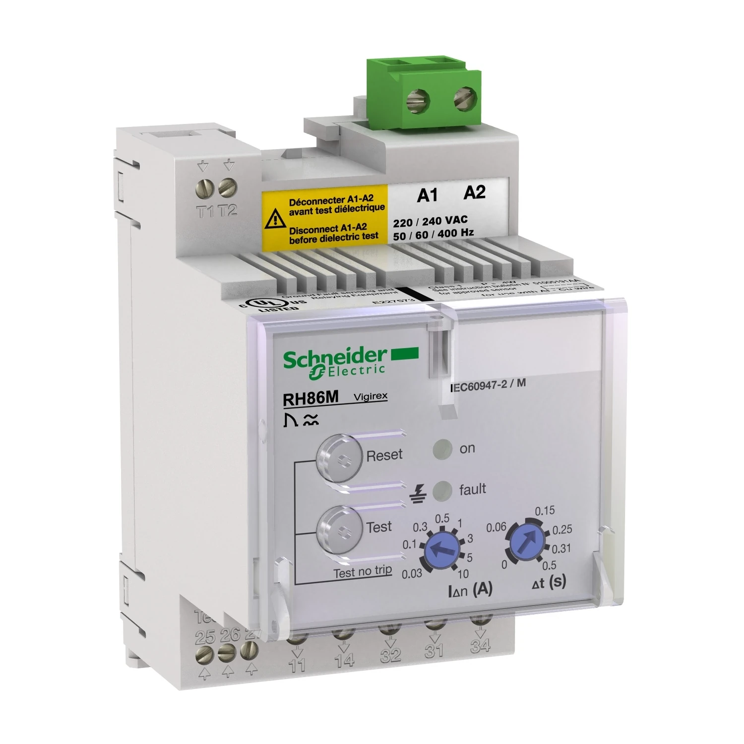 56500-Residual current protection relay, VigiPacT RH86M, 30mA-10A, 220/240VAC 50/60Hz, DIN rail mounting