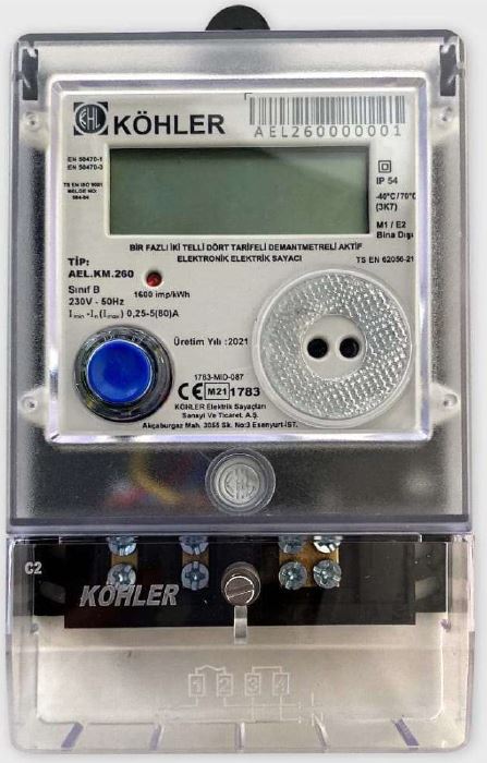 AEL.KM.260-Monofaze Sayaç (TEDAŞ-MLZ/2017-062A Şartnamesine uygundur.)